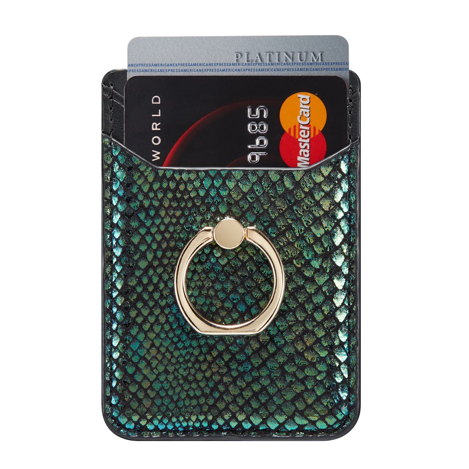 MUXMA MX112 RFID Blocking Phone Card Holder Snake Texture PU Leather Adhesive Credit Card Wallet with Ring Stand