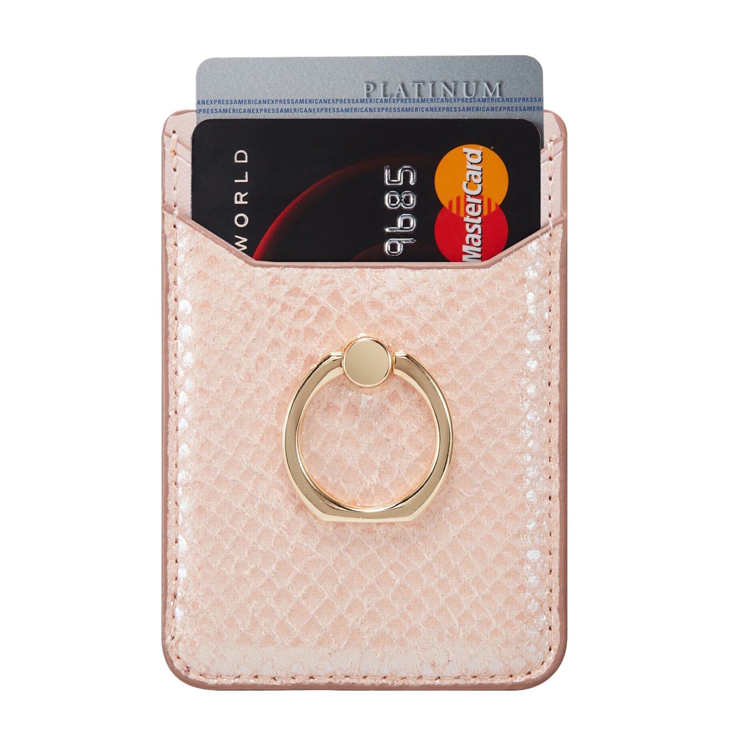 MUXMA MX112 RFID Blocking Phone Card Holder Snake Texture PU Leather Adhesive Credit Card Wallet with Ring Stand