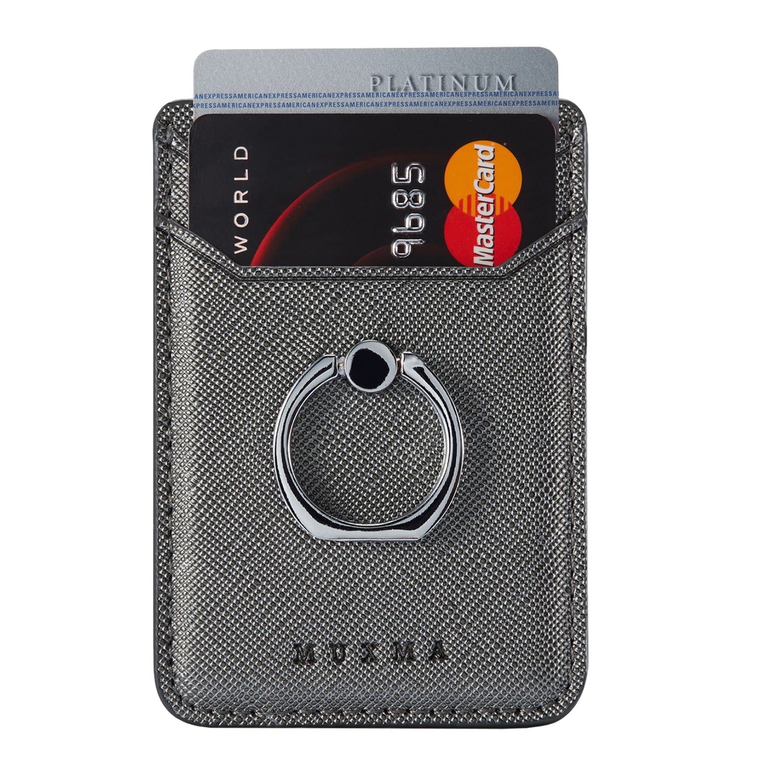MUXMA MX112 Ring Stand Credit Card Holder Cross Texture RFID Blocking Adhesive Phone Card Holder