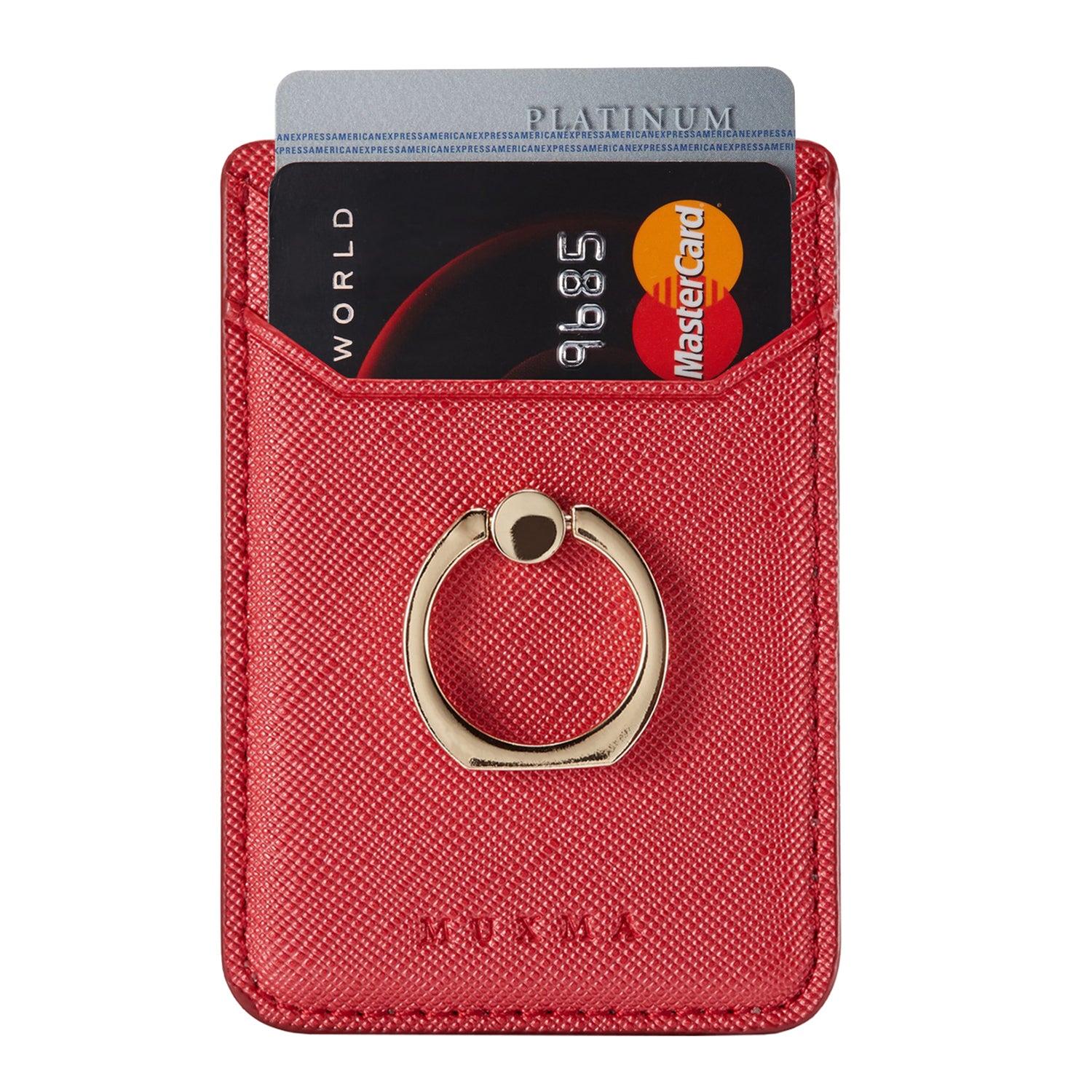 MUXMA MX112 Ring Stand Credit Card Holder Cross Texture RFID Blocking Adhesive Phone Card Holder