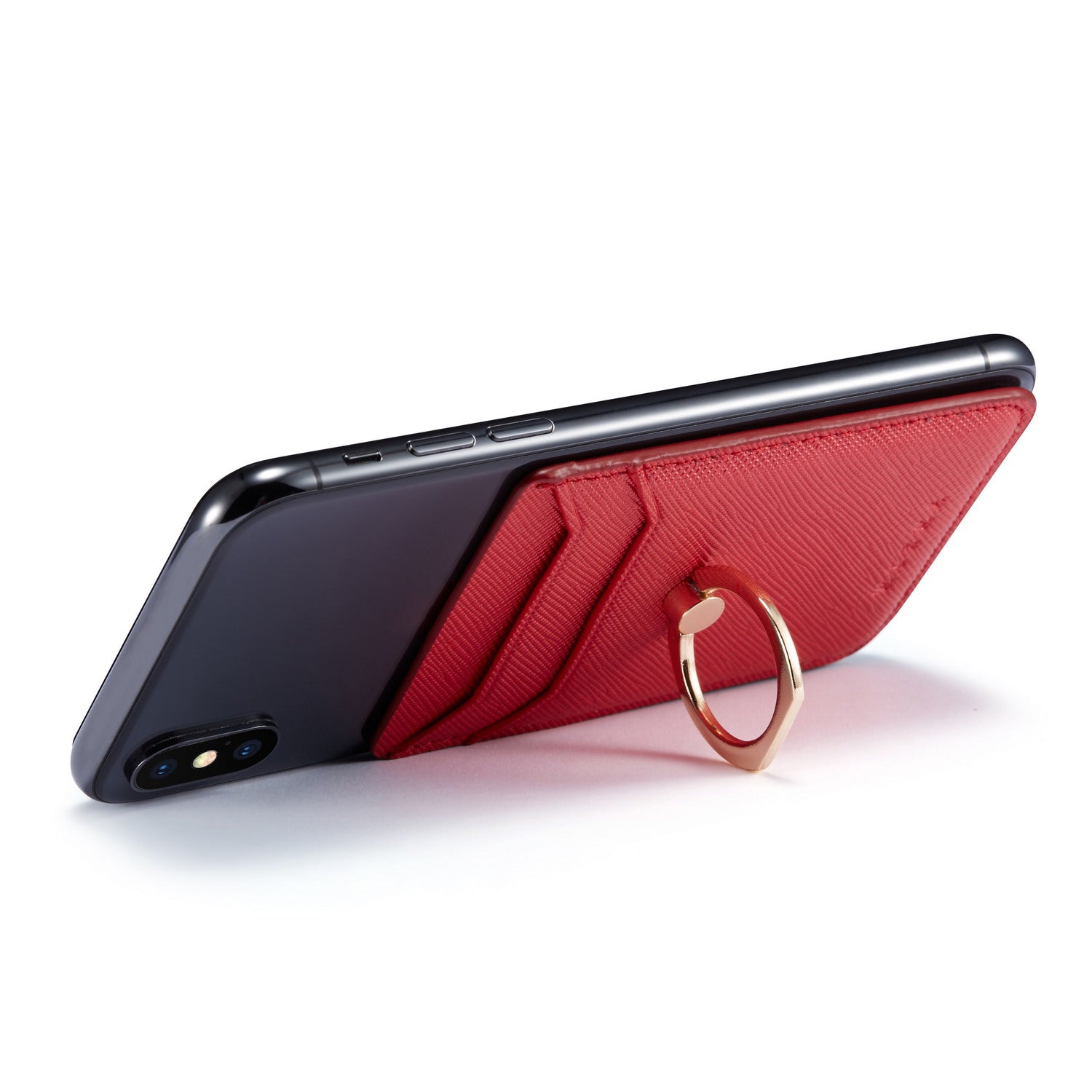 MUXMA MX112 Ring Stand Credit Card Holder Cross Texture RFID Blocking Adhesive Phone Card Holder