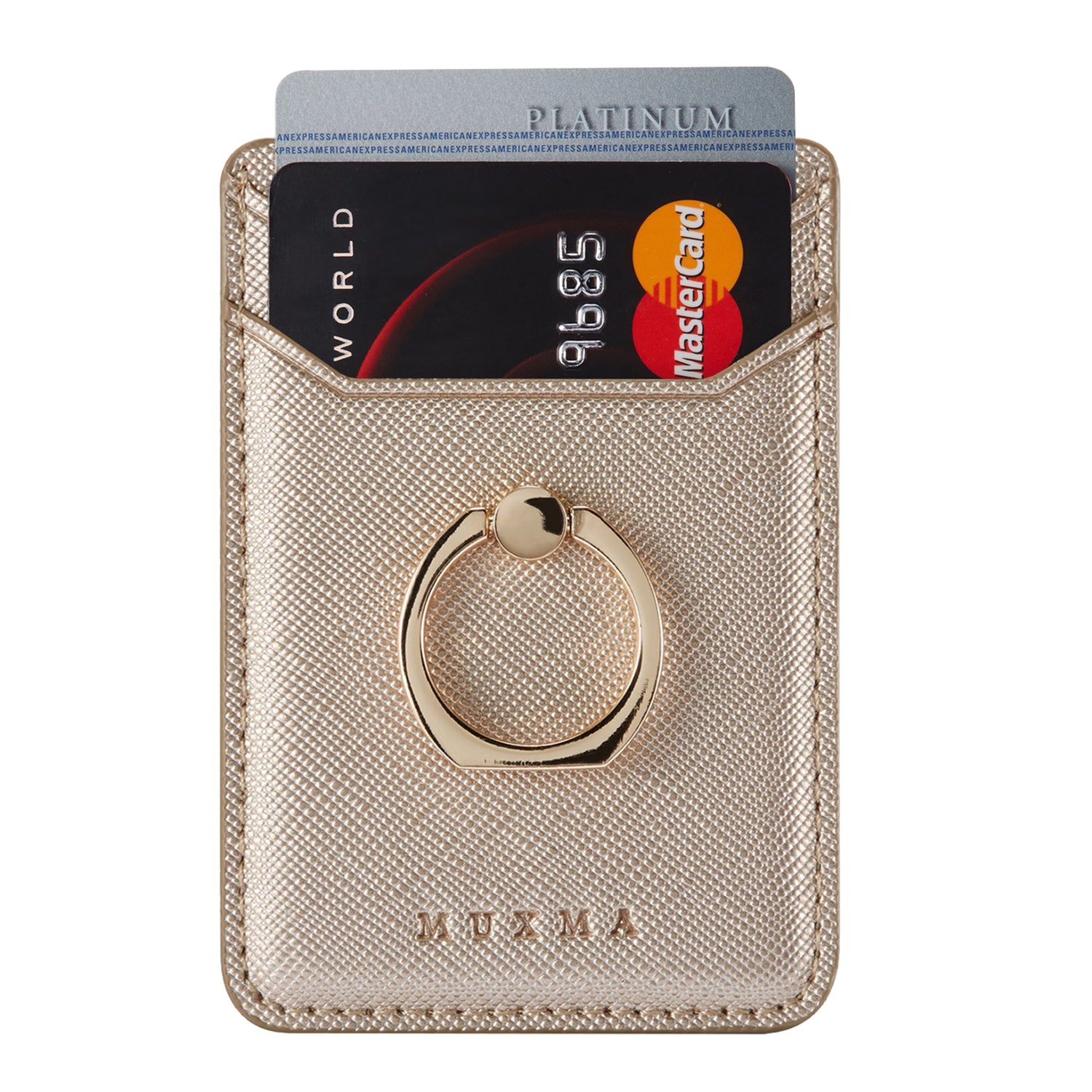 MUXMA MX112 Ring Stand Credit Card Holder Cross Texture RFID Blocking Adhesive Phone Card Holder