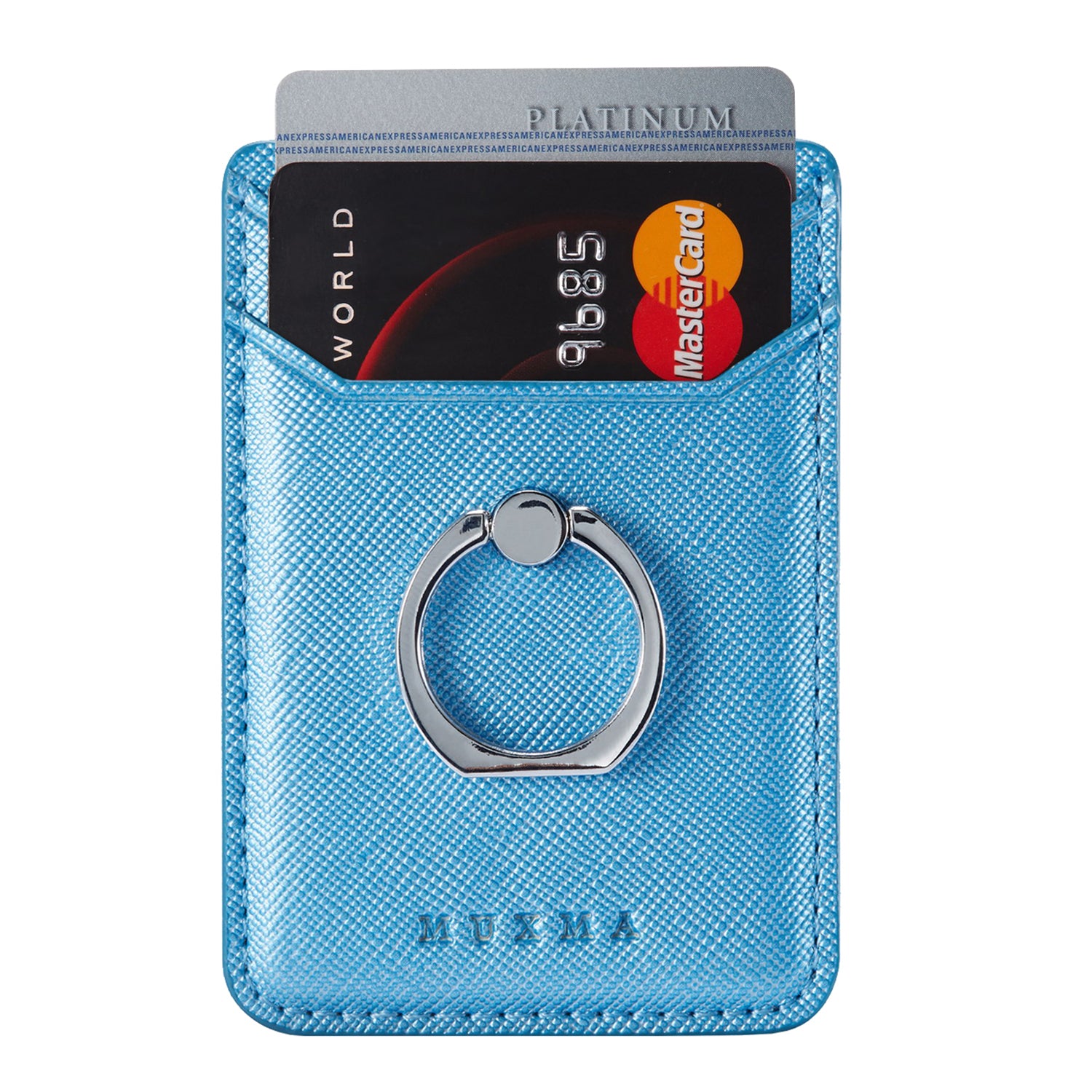 MUXMA MX112 Ring Stand Credit Card Holder Cross Texture RFID Blocking Adhesive Phone Card Holder