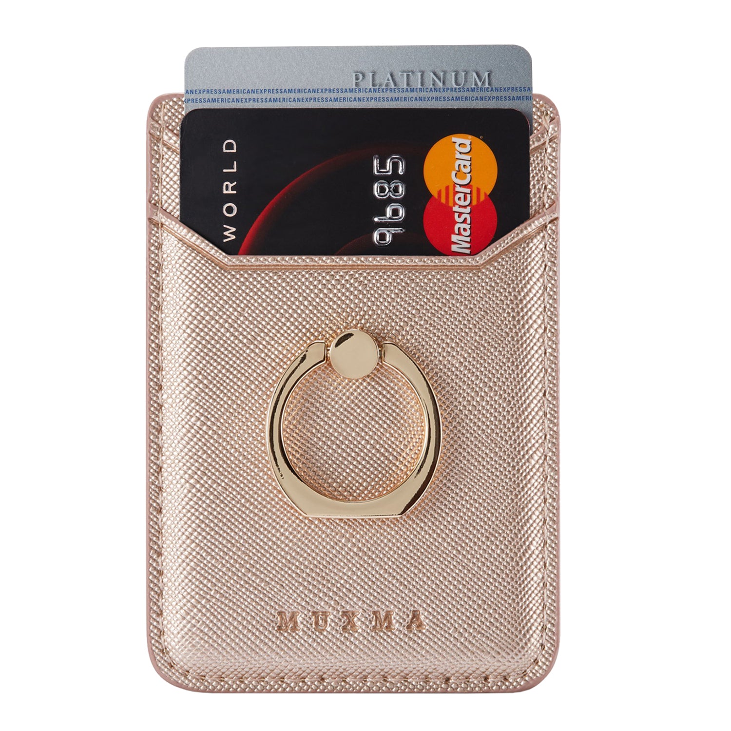MUXMA MX112 Ring Stand Credit Card Holder Cross Texture RFID Blocking Adhesive Phone Card Holder