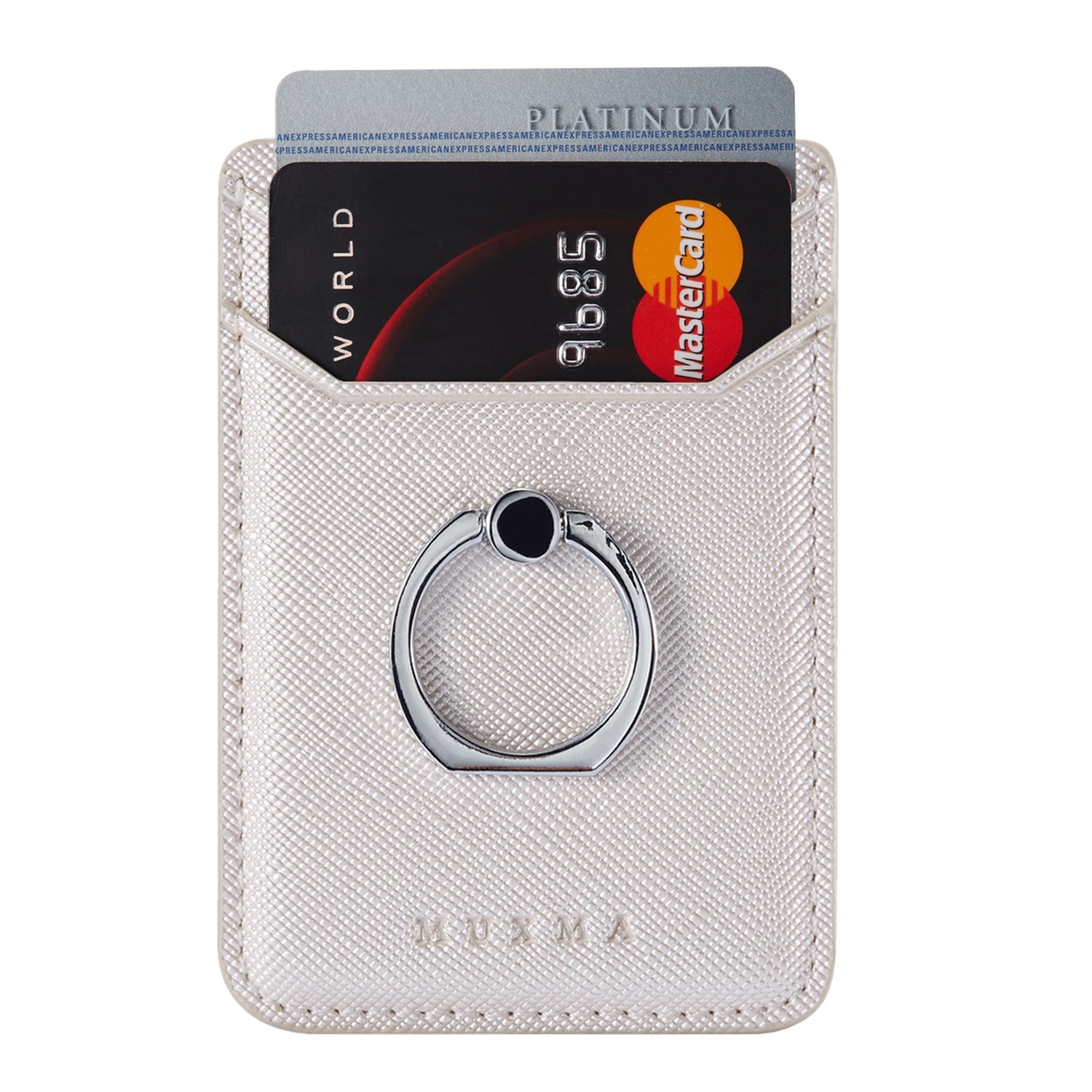 MUXMA MX112 Ring Stand Credit Card Holder Cross Texture RFID Blocking Adhesive Phone Card Holder