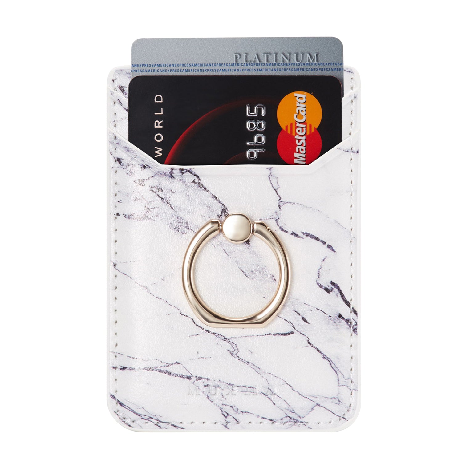 MUXMA MX112 Marble Pattern Phone Card Holder RFID Blocking PU Leather Adhesive Card Wallet Pocket with Ring Stand