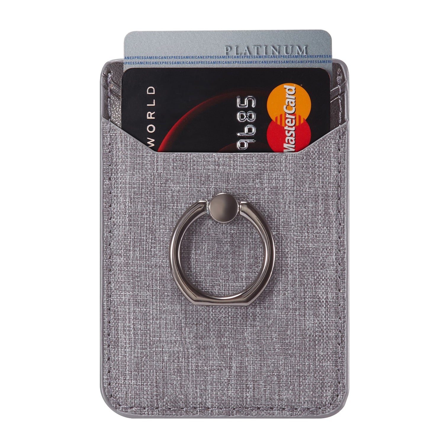 MUXMA MX112 Adhesive Phone Card Holder Canvas Texture Ring Stand RFID Blocking Card Slot