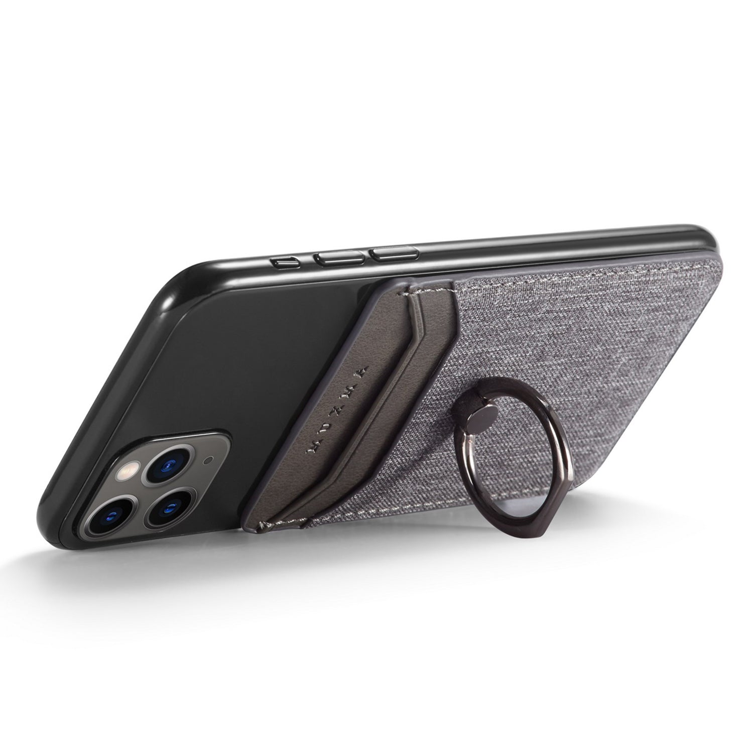 MUXMA MX112 Adhesive Phone Card Holder Canvas Texture Ring Stand RFID Blocking Card Slot