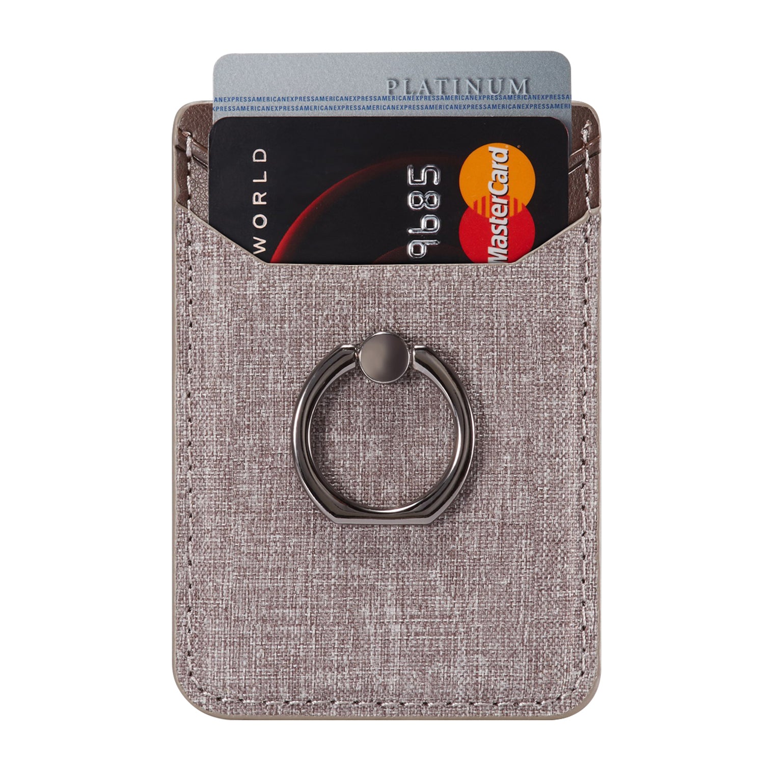MUXMA MX112 Adhesive Phone Card Holder Canvas Texture Ring Stand RFID Blocking Card Slot