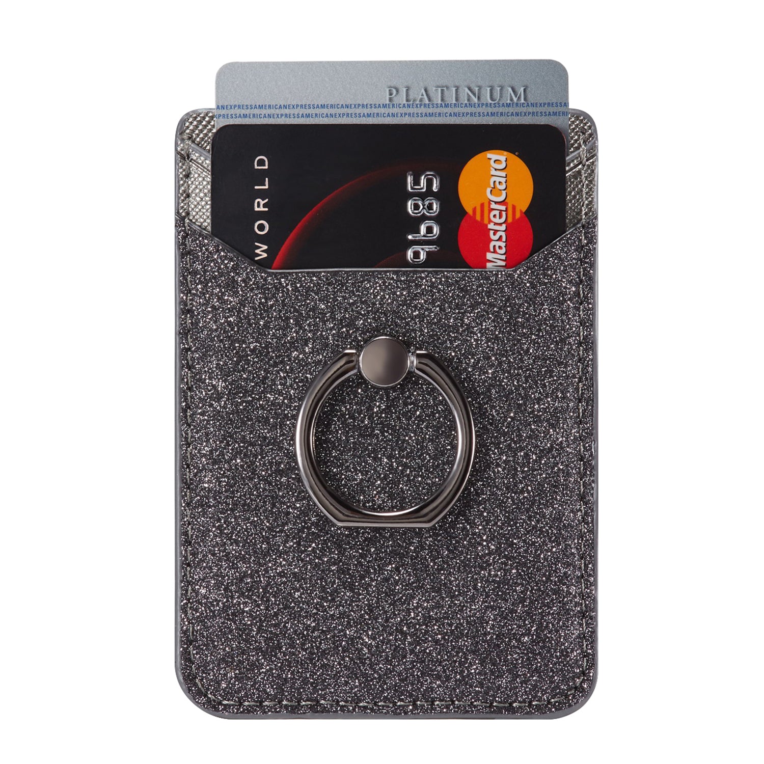 MUXMA MX112 Ring Stand Phone Card Holder Sand Texture PU Leather RFID Blocking Adhesive Card Pocket