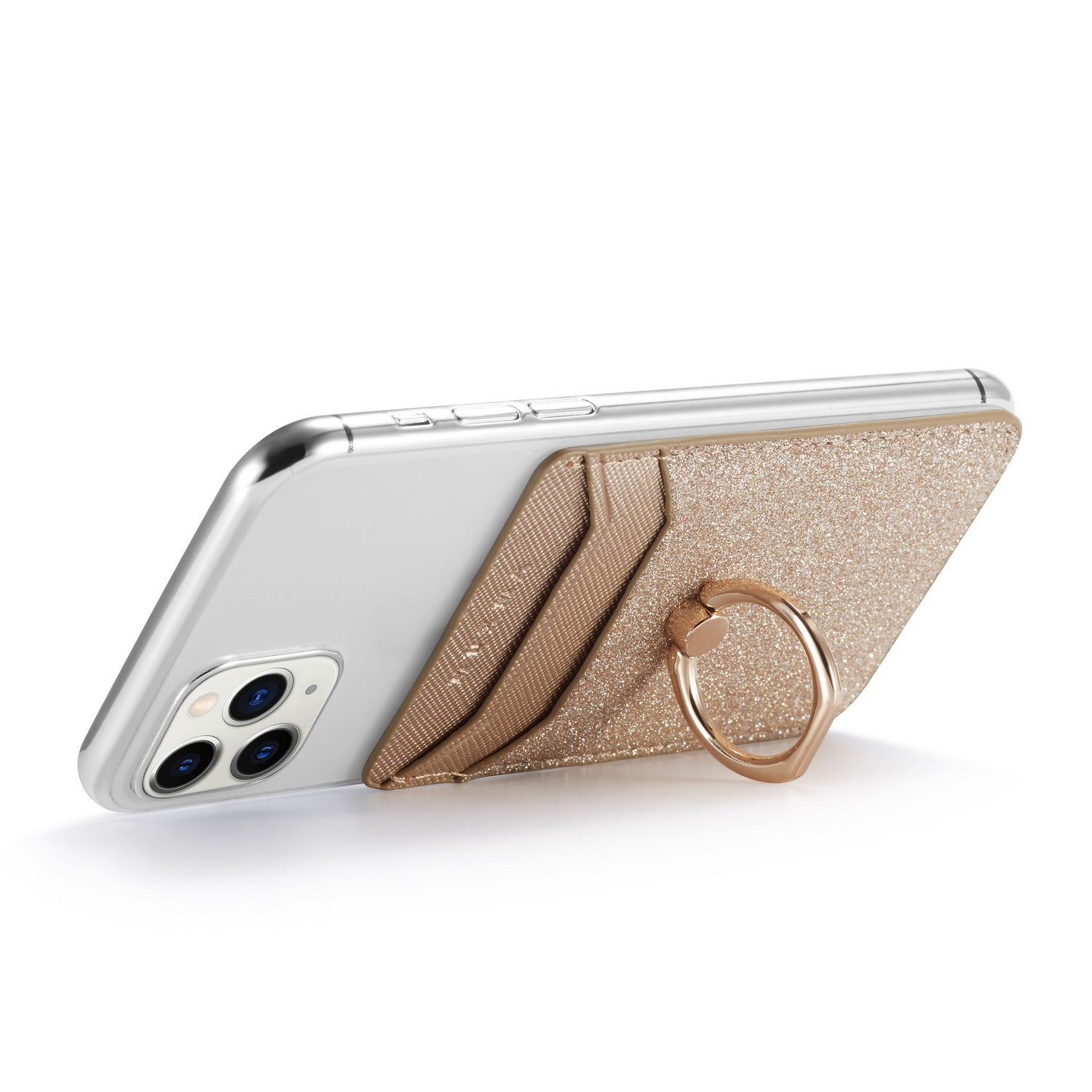 MUXMA MX112 Ring Stand Phone Card Holder Sand Texture PU Leather RFID Blocking Adhesive Card Pocket