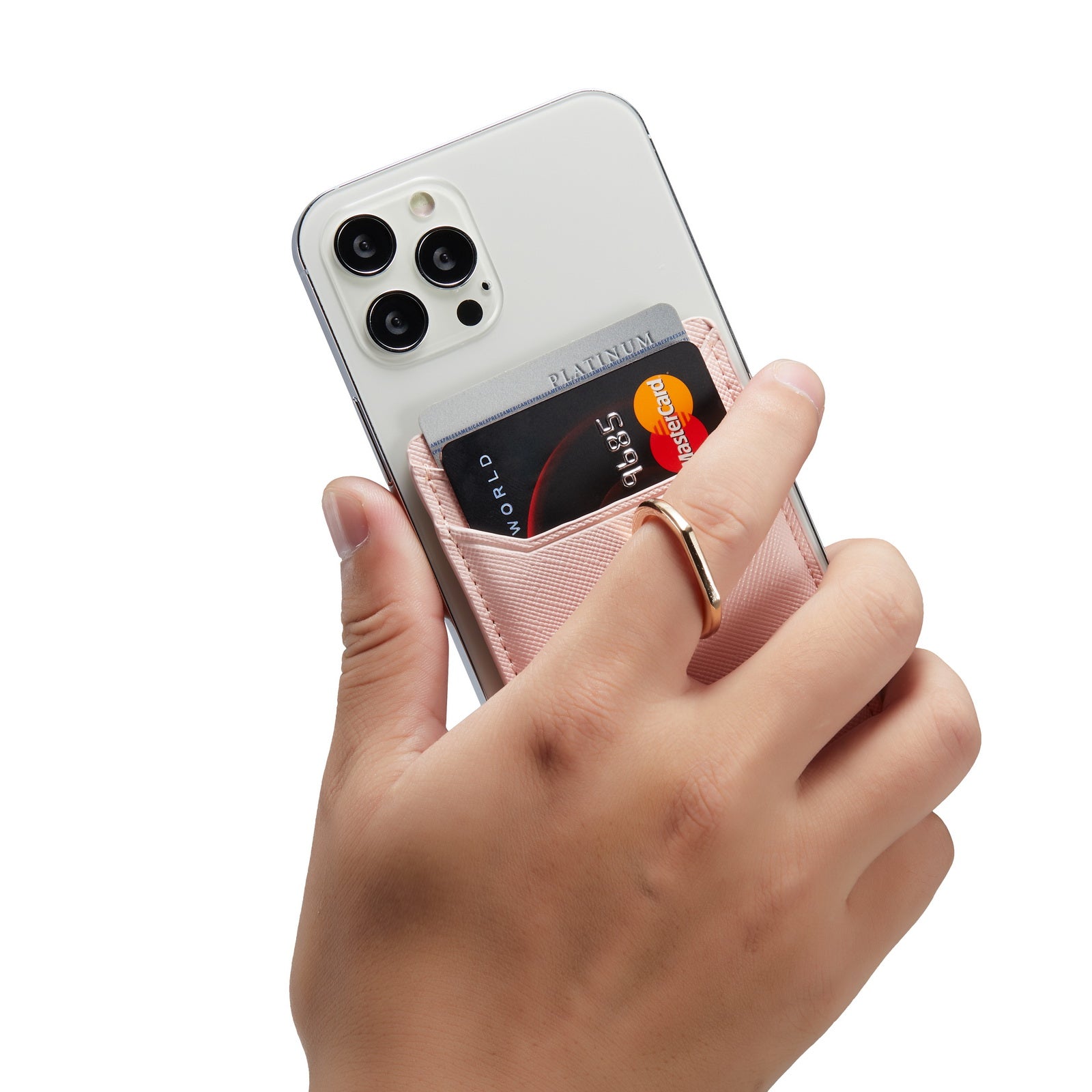 MUXMA MX112 Cross Texture Leather Phone Card Holder Ring Stand RFID Blocking Adhesive Credit Card Slot