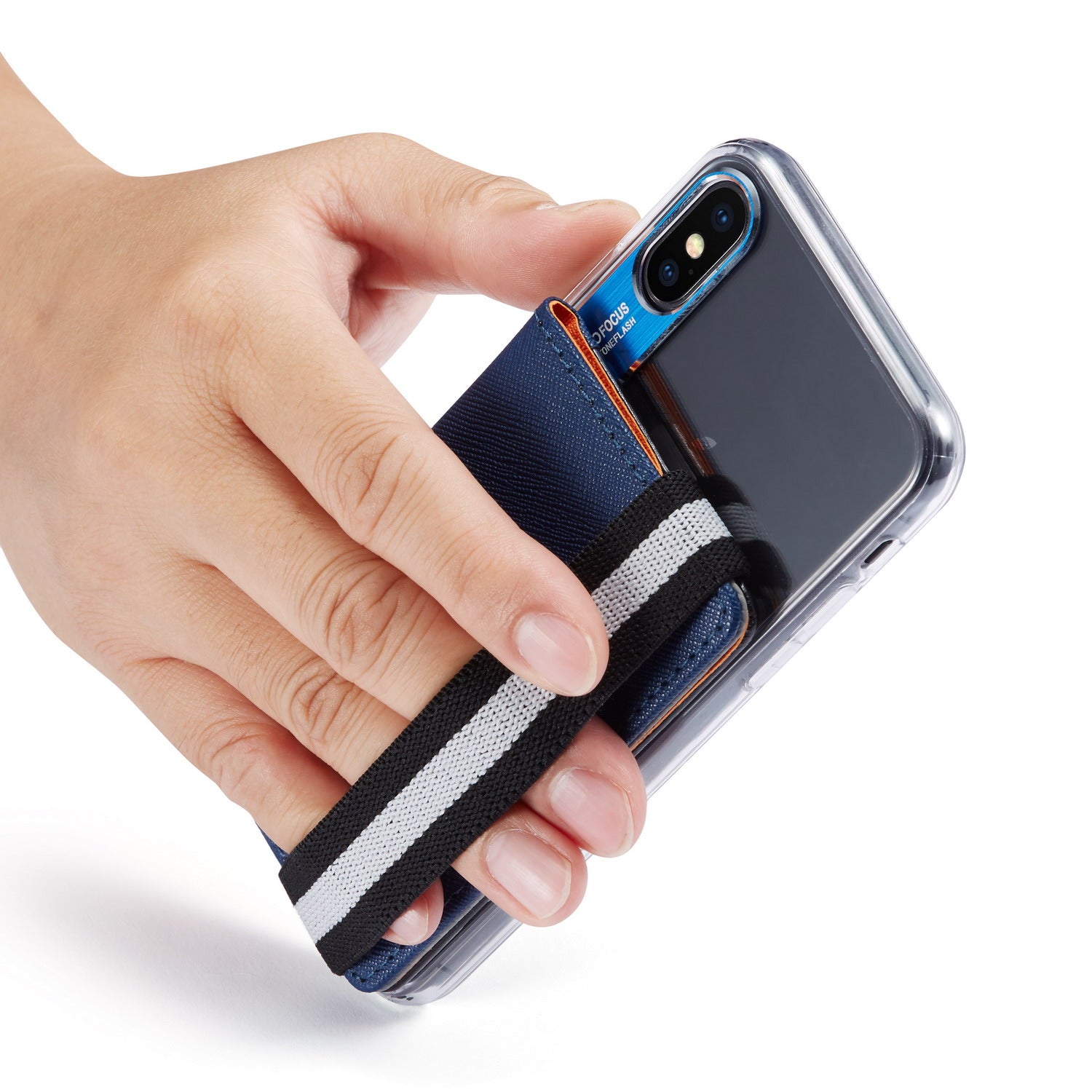 MUXMA MX110 Phone Card Holder Elastic Band Grip Phone Wallet RFID Blocking Adhesive Stick On Credit Card Pocket for Back of Phone Case