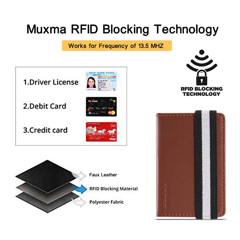 MUXMA MX110 Phone Card Holder Elastic Band Grip Phone Wallet RFID Blocking Adhesive Stick On Credit Card Pocket for Back of Phone Case
