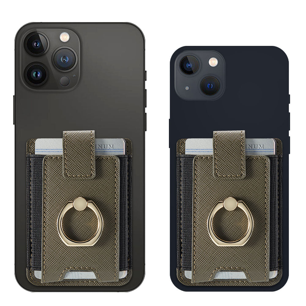 MUXMA MX116-8 Phone Card Holder RFID Blocking Sleeve for Back of Phone Adhesive Stick-on Credit Card Wallet Pocket with Ring Grip