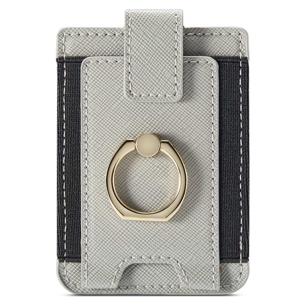 MUXMA MX116-8 Phone Card Holder RFID Blocking Sleeve for Back of Phone Adhesive Stick-on Credit Card Wallet Pocket with Ring Grip