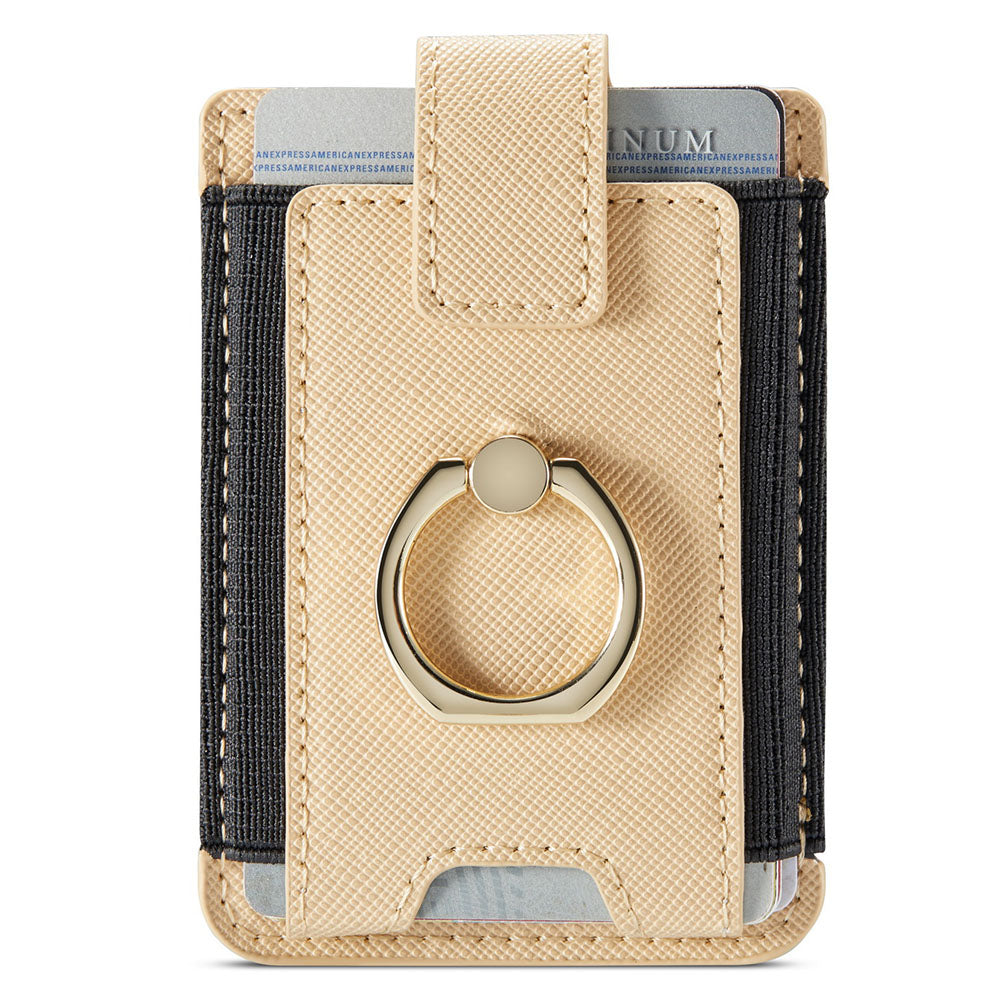 MUXMA MX116-8 Phone Card Holder RFID Blocking Sleeve for Back of Phone Adhesive Stick-on Credit Card Wallet Pocket with Ring Grip