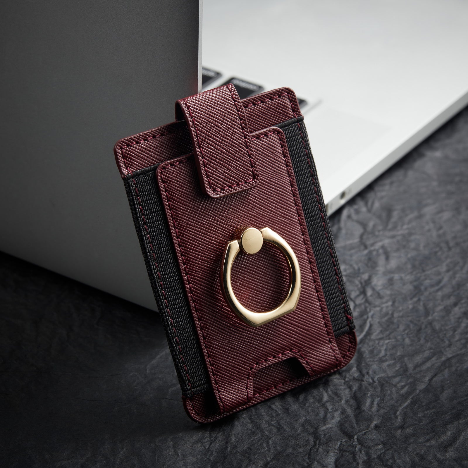 MUXMA MX116-8 Phone Card Holder RFID Blocking Sleeve for Back of Phone Adhesive Stick-on Credit Card Wallet Pocket with Ring Grip