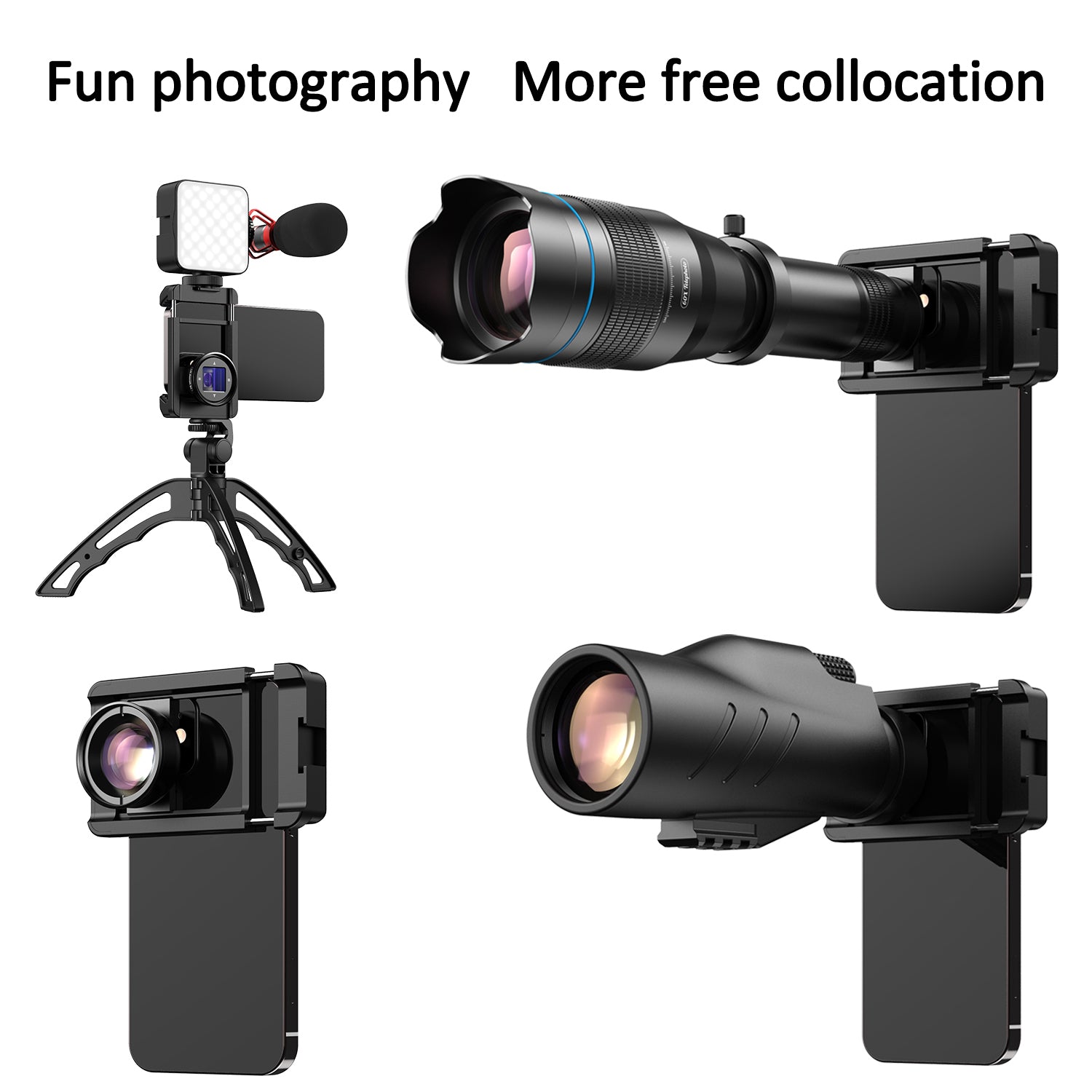 APEXEL F001 Portable Smartphone Clip Cage External Camera Clip with 1/4 Inch Screw Hole for Selfie Stick Camera Stand Tripod Mount