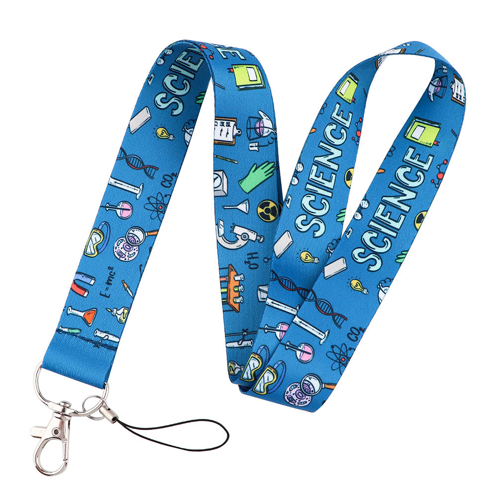 Mobile Phone Lanyard Chemistry Pattern ID Badge Holder Keychain Nylon Rope Nylon Neck Strap