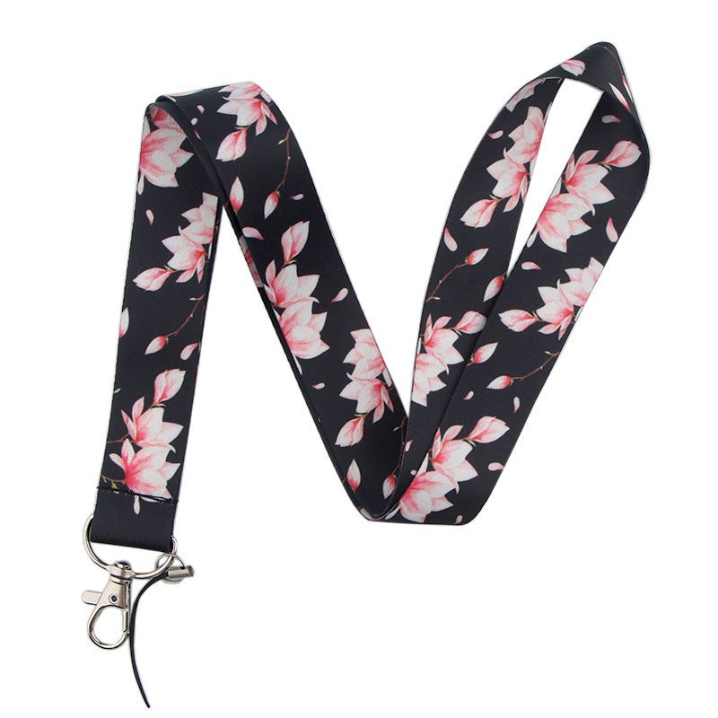 Universal Phone Lanyard Strap Flower Pattern Neck Hanging Rope for ID Badge Holder Keychain Camera