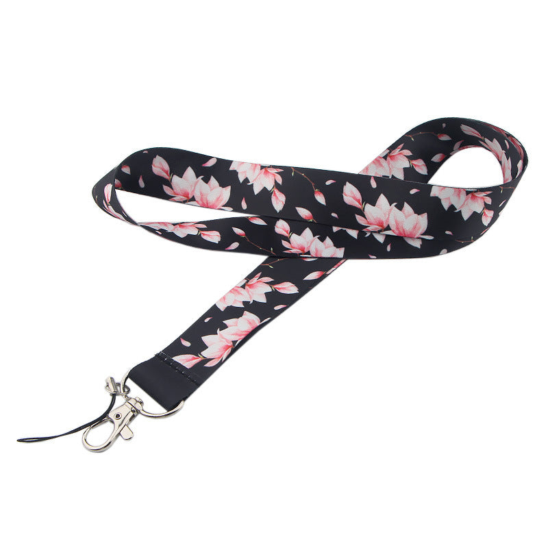 Universal Phone Lanyard Strap Flower Pattern Neck Hanging Rope for ID Badge Holder Keychain Camera