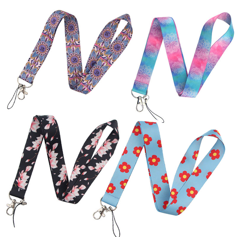 Universal Phone Lanyard Strap Flower Pattern Neck Hanging Rope for ID Badge Holder Keychain Camera