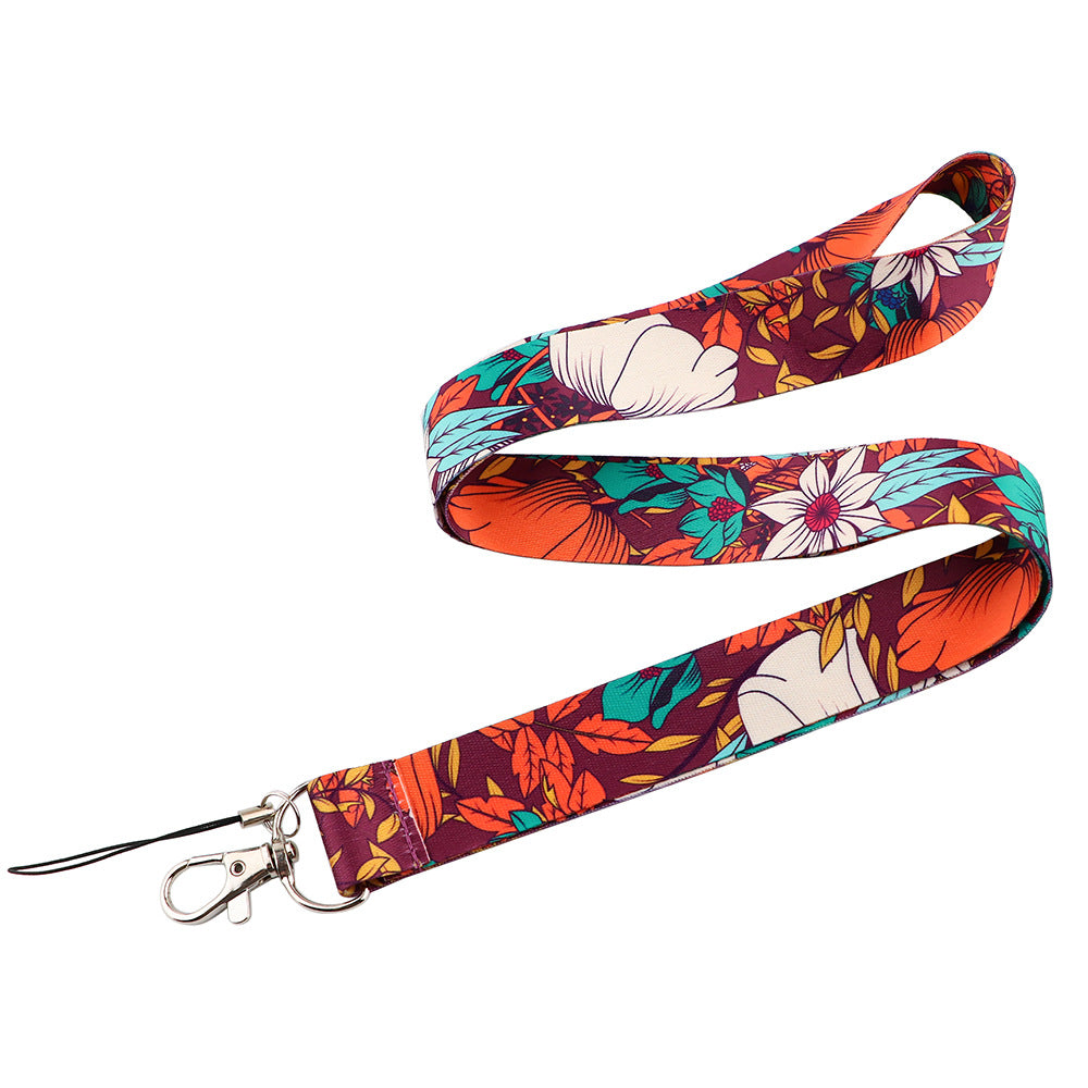 Chinese Rose Pattern Phone Lanyard Neck Strap for ID Card Holder Phone Keys Badge Holder