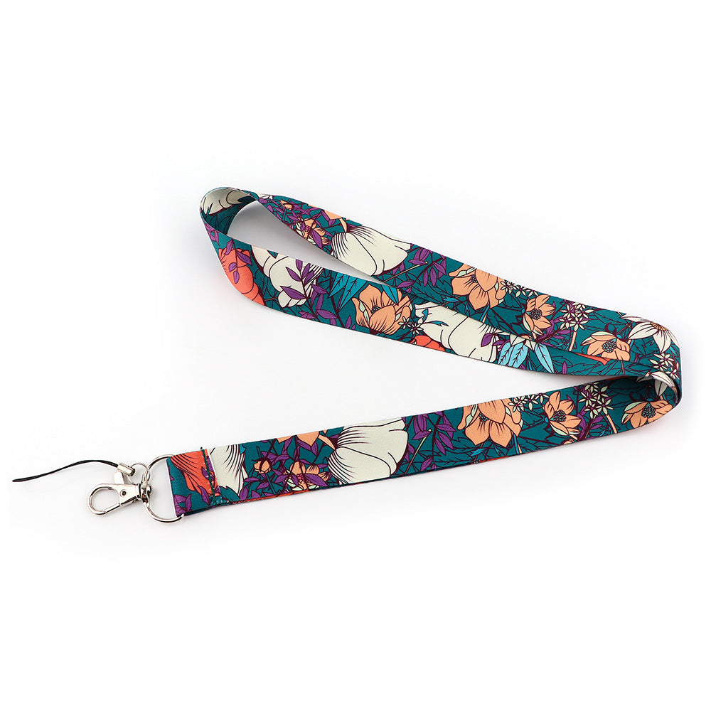Chinese Rose Pattern Phone Lanyard Neck Strap for ID Card Holder Phone Keys Badge Holder