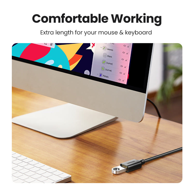 UGREEN 10373 2m 5Gbps High Speed USB 3.0 Extension Cable Gold-plated Connector Cord for PS4/Xbox/USB Flash Drive/Printer