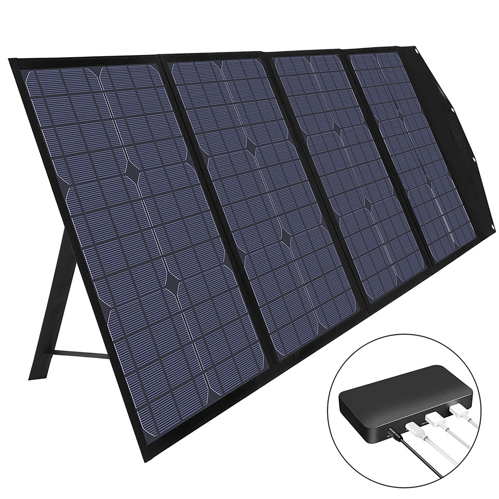 120W 18V Four-fold Foldable Solar Panel Kickstand Design DC 2xUSB Type-C Outputs Portable Charger for Outdoor Camping Hiking