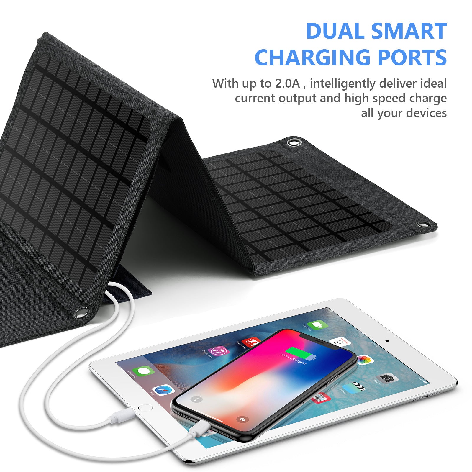 18W Dual USB Solar Charger 3-Folding Solar Panel Outdoor Portable Smart Phone Power Supply Charger