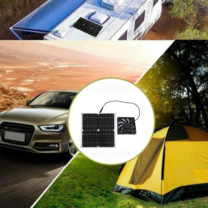 25W Solar Panel Fan Kit Monocrystalline Silicon Photovoltaic Solar Power for RV Camping