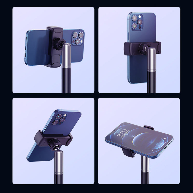 B08 160cm Telescopic Phone Holder Stand Height Free Lifting 360 Degree Rotation Floor Bracket Three Clips