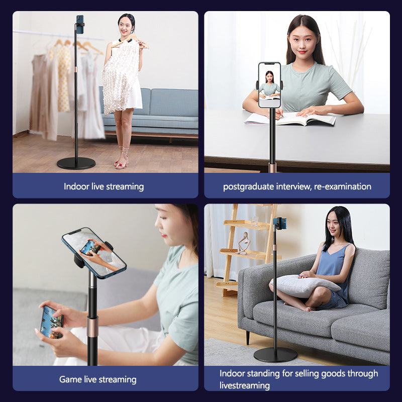 B08 160cm Telescopic Phone Holder Stand Height Free Lifting 360 Degree Rotation Floor Bracket Three Clips