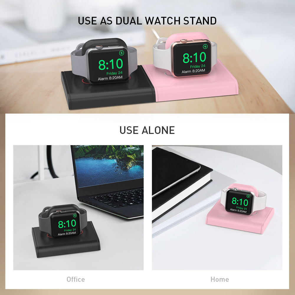 AHASTYLE PT117-2 For Apple Watch Dual Dock Charging Stand Base Smartwatch Charger Holder