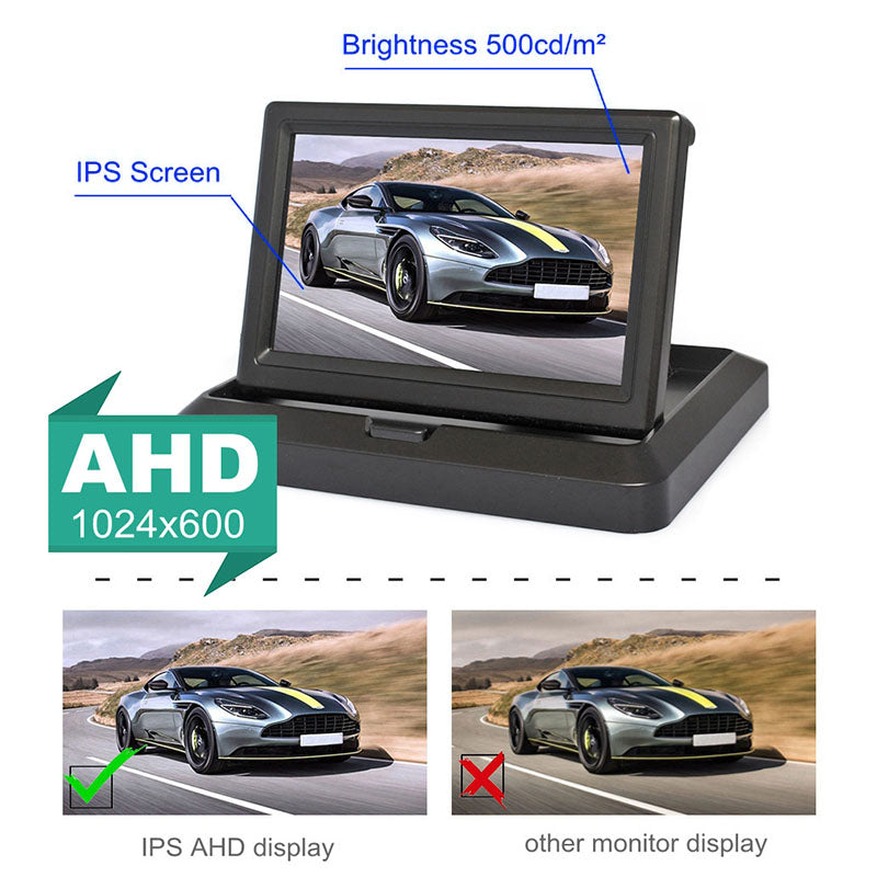 5 IPS AHD Screen Video Display Monitor Folding Rear View Camera Parking and Reverse System AV Connector