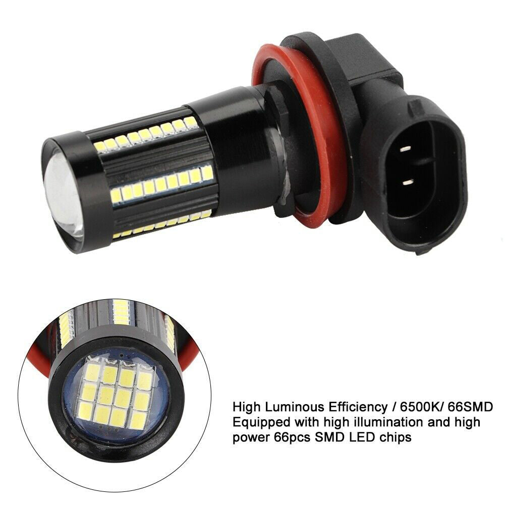 2Pcs H11/H8 DC12-24V 1000LM Car Auto Fog Light 66LED Super Bright Vehicle Fog Lamps
