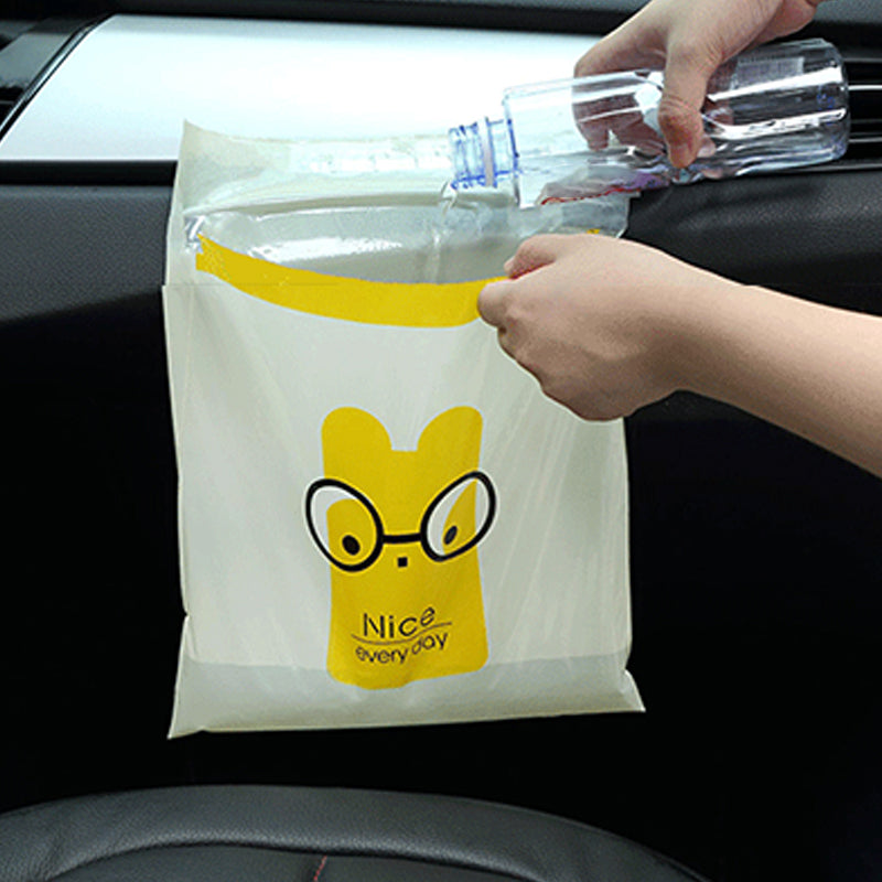 15Pcs Pack Sealable Portable Car Trash Bag Easy Stick-On Disposable Car Garbage Bag Leak-Proof Vomit Bag Kitchen Storage Bag Suitable for Cars Offices Kitchens Travel