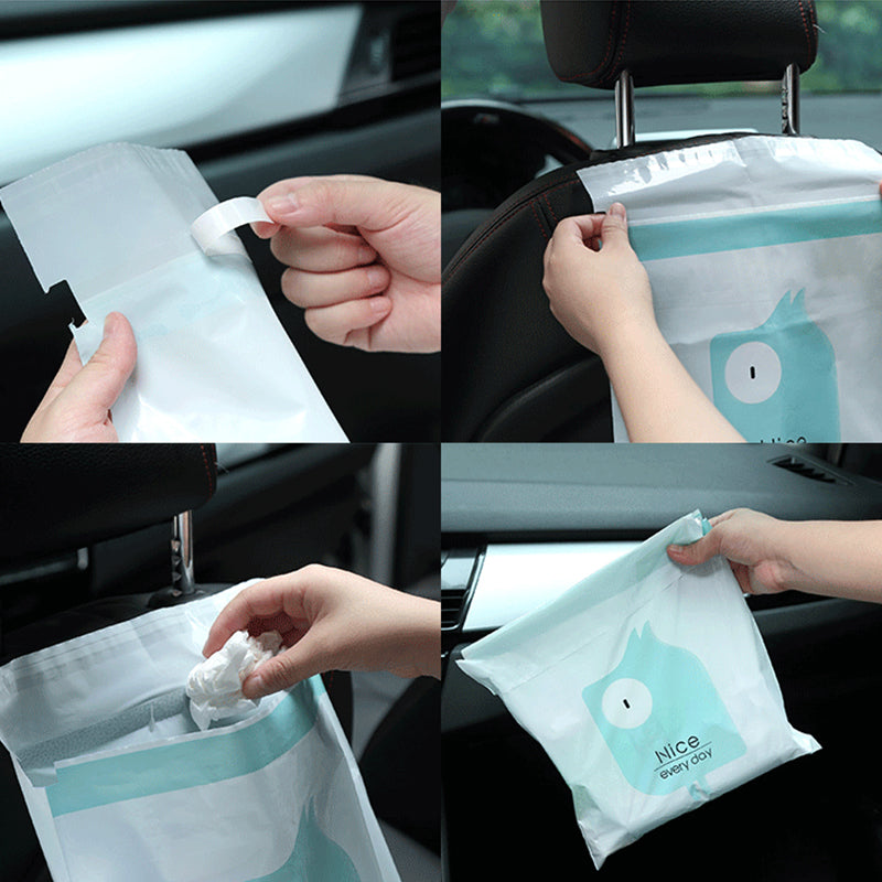 15Pcs Pack Sealable Portable Car Trash Bag Easy Stick-On Disposable Car Garbage Bag Leak-Proof Vomit Bag Kitchen Storage Bag Suitable for Cars Offices Kitchens Travel