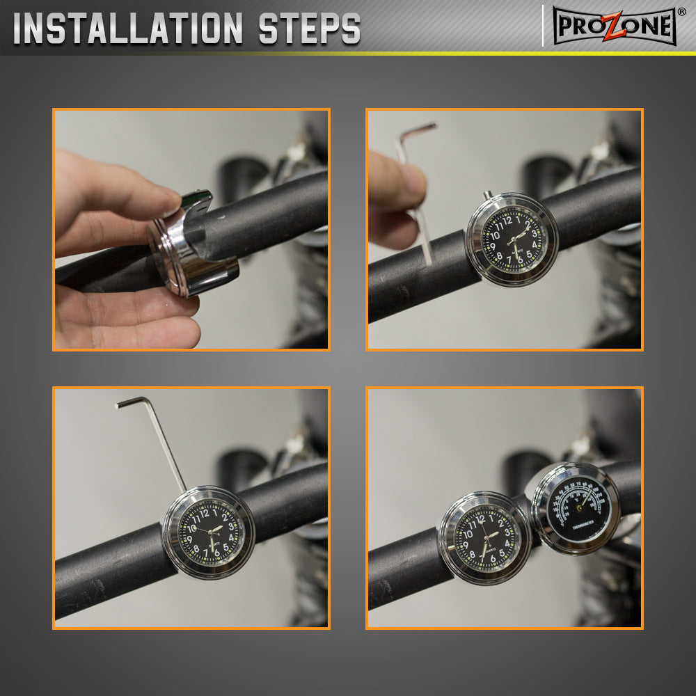 Aluminum Alloy Motorcycle Bike Clock 22-25.4mm Handlebar Luminous Clock Thermometer