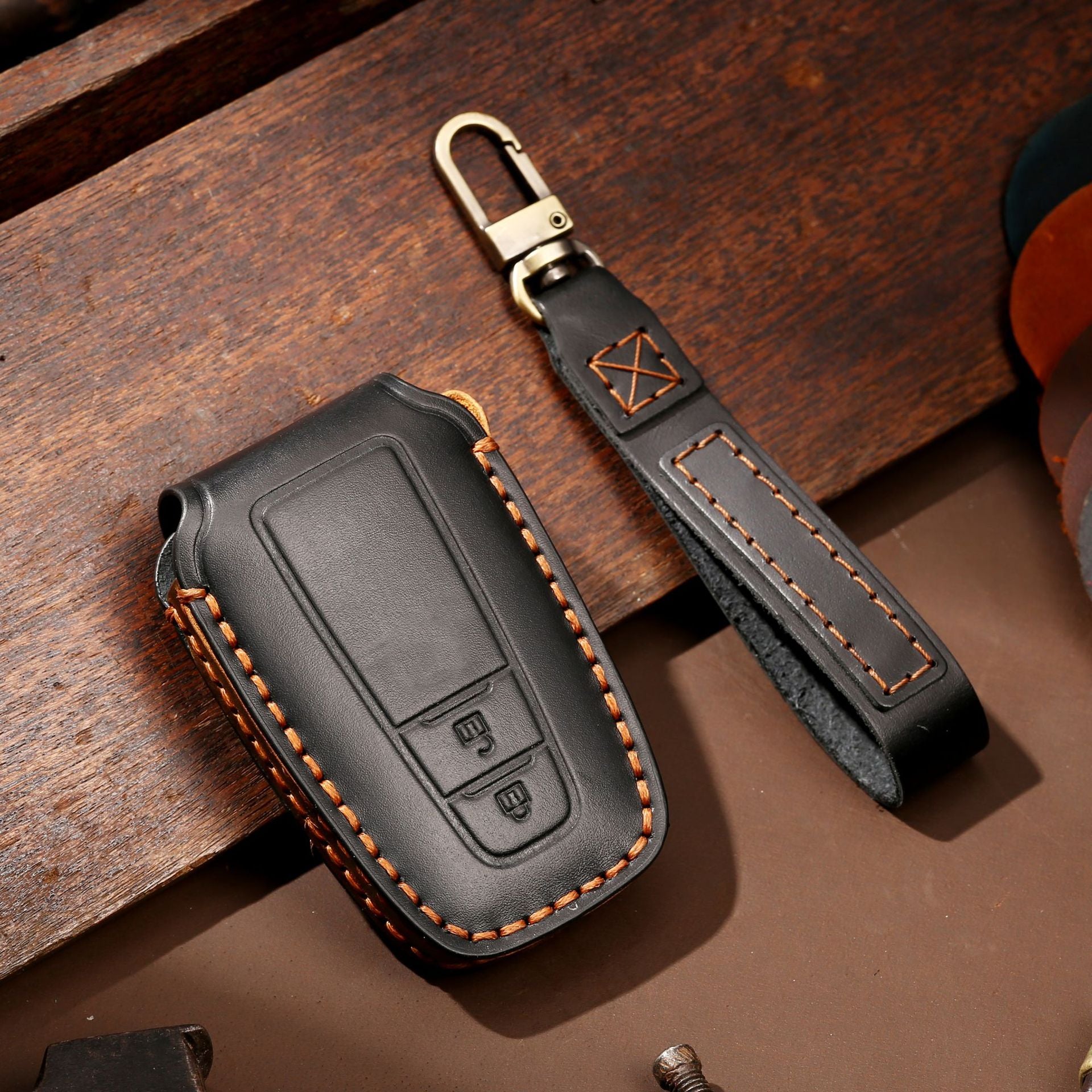 HALLMO Car Remote Key Cover for C005 18 Toyota 2-Keys Crazy Horse Cowhide Leather Protective Case