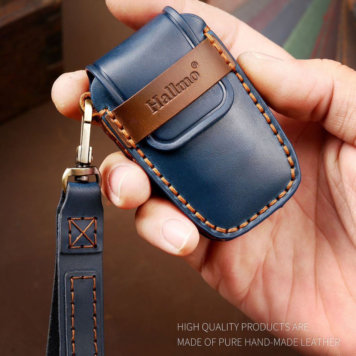 HALLMO Car Remote Key Cover for C005 18 Toyota 2-Keys Crazy Horse Cowhide Leather Protective Case