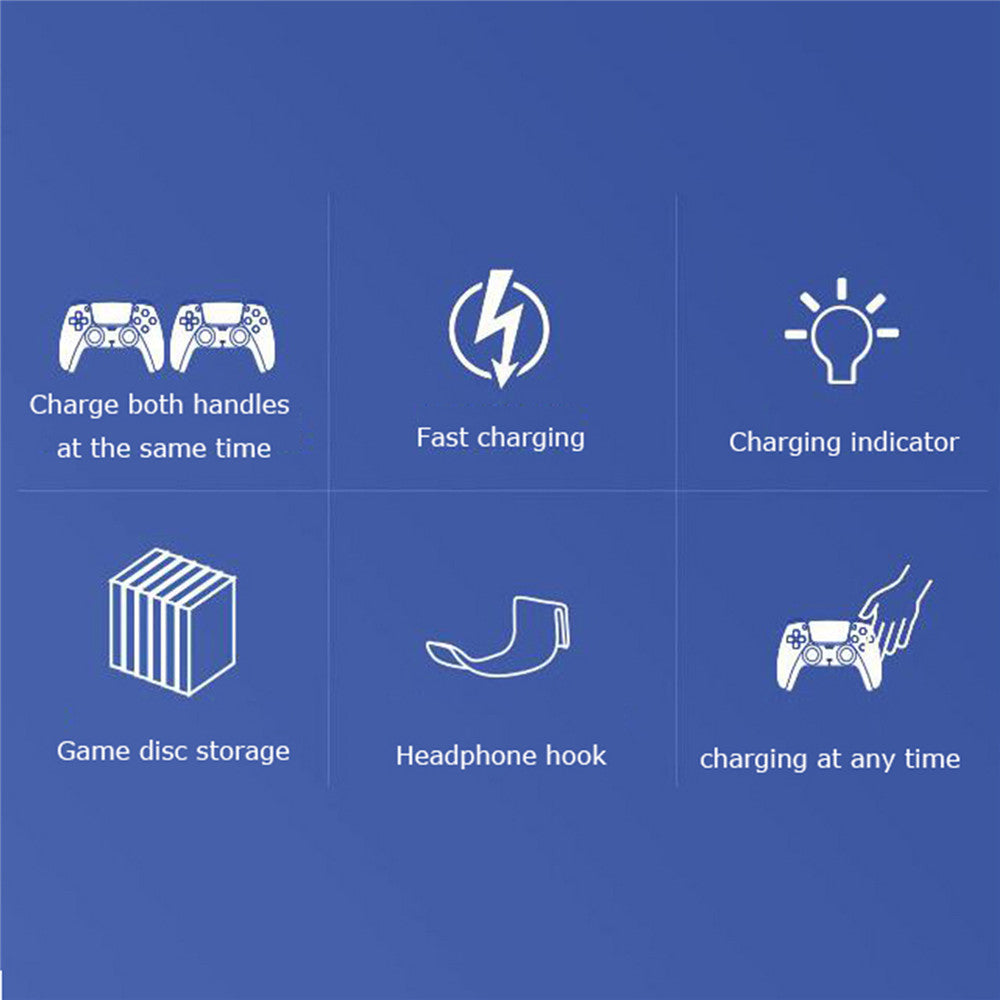 IPEGA PG-5009 Multifunctional Vertical Charging Dock Game Controller Charging Stand Storage Holder with Headset Hook Game Disc Container for PS5