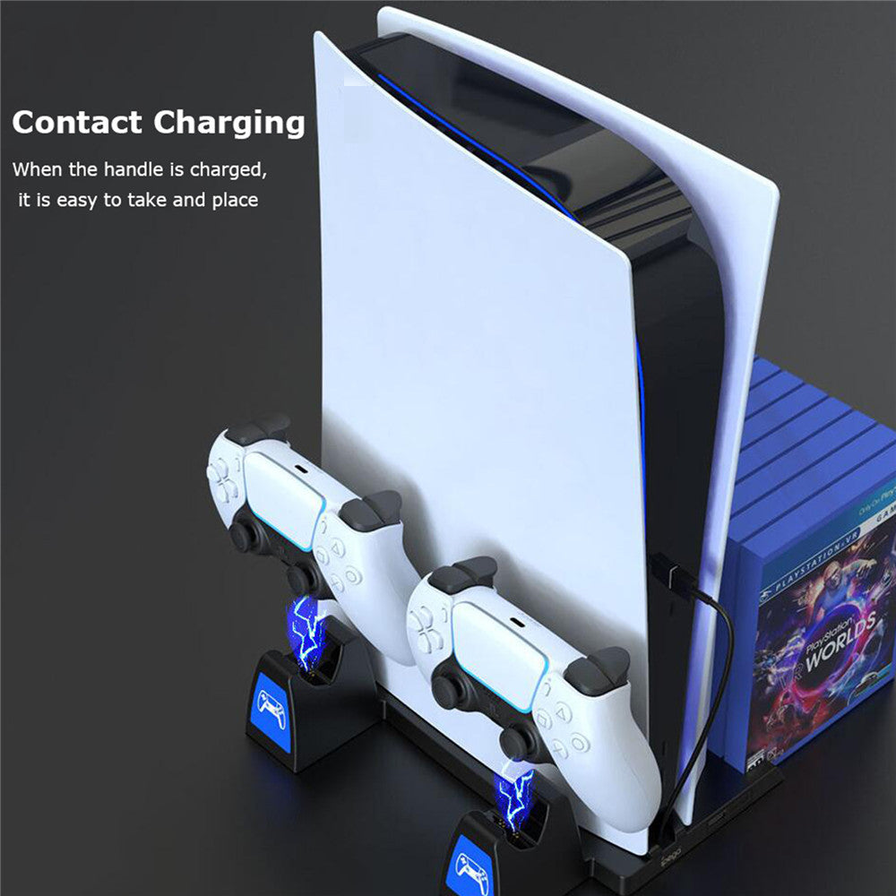 IPEGA PG-5009 Multifunctional Vertical Charging Dock Game Controller Charging Stand Storage Holder with Headset Hook Game Disc Container for PS5