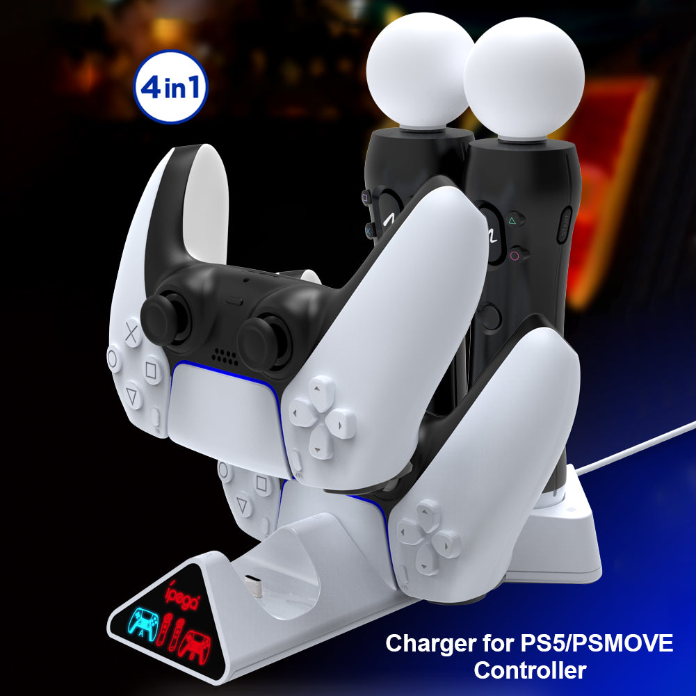 IPEGA PG-5011 4-i-1-spilcontroller Opladningsdock Multifunktions-gamepad-opladningsstativ til PS5/PS Move-controller