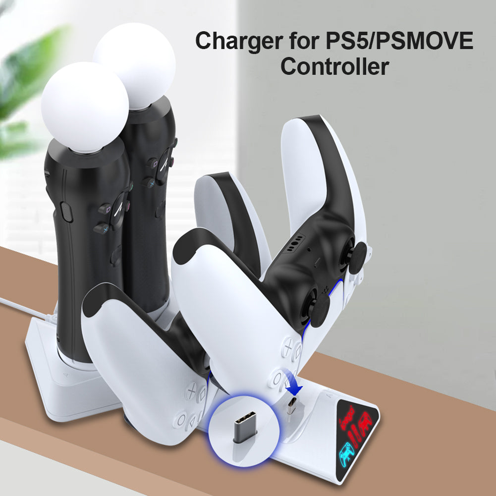 IPEGA PG-5011 4-i-1-spilcontroller Opladningsdock Multifunktions-gamepad-opladningsstativ til PS5/PS Move-controller