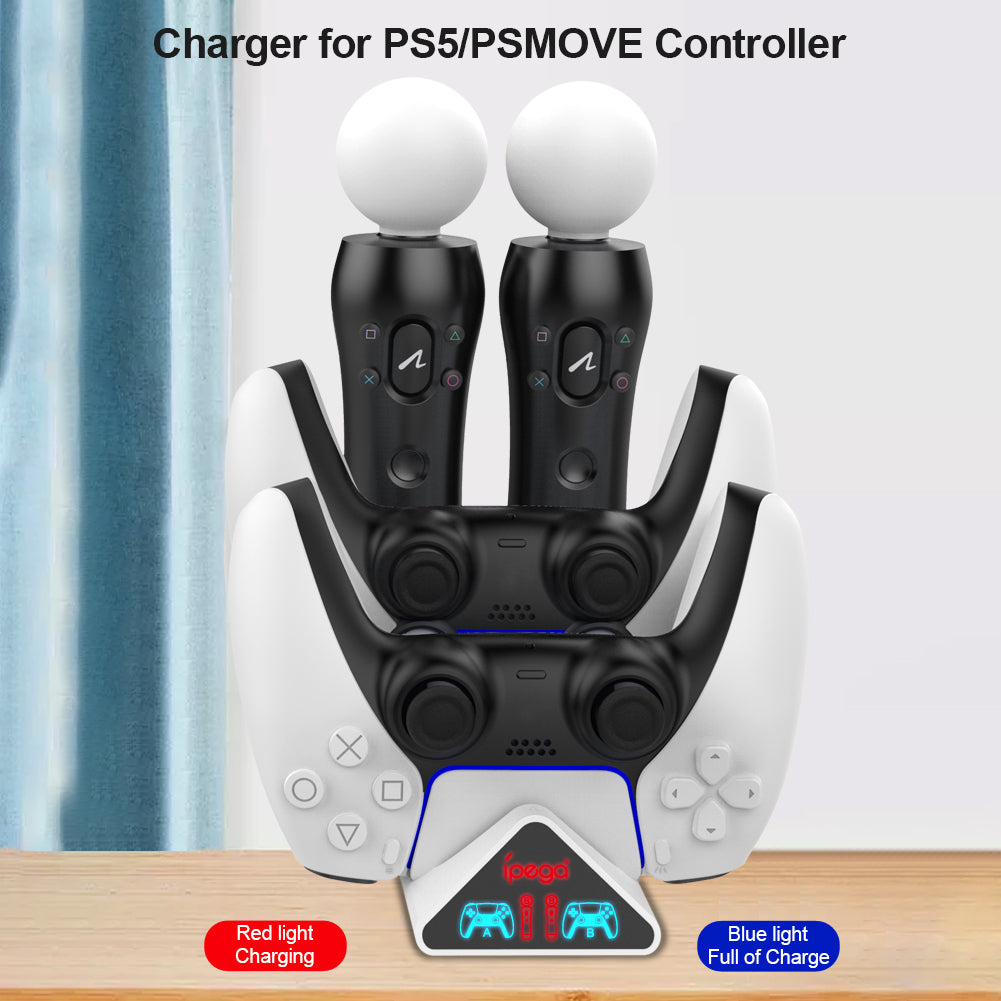 IPEGA PG-5011 4-i-1-spilcontroller Opladningsdock Multifunktions-gamepad-opladningsstativ til PS5/PS Move-controller