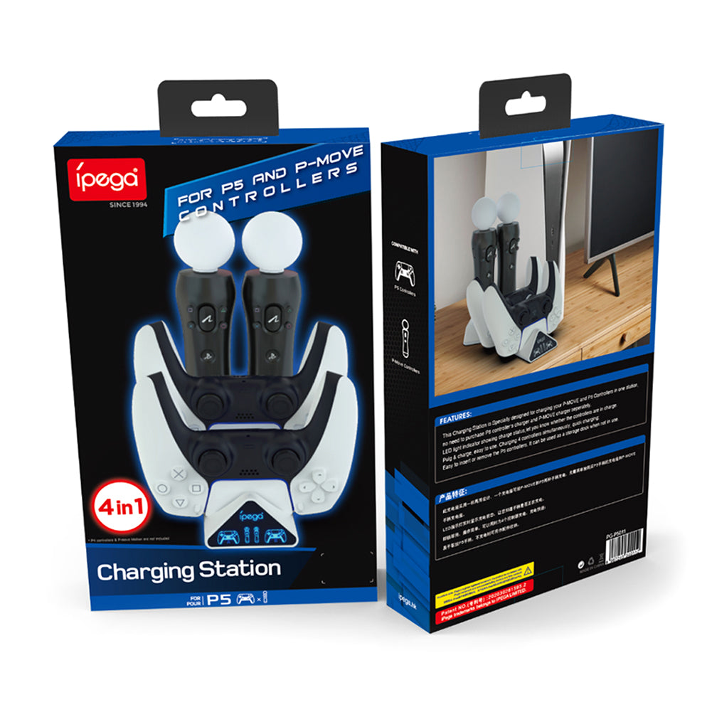 IPEGA PG-5011 4-i-1-spilcontroller Opladningsdock Multifunktions-gamepad-opladningsstativ til PS5/PS Move-controller