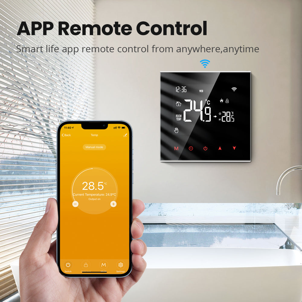 WT100 Tuya Smart WiFi Thermostat Water Floor Electric Heating Thermostat Wall-Mounted LCD Temperature Controller Support APP Voice Control